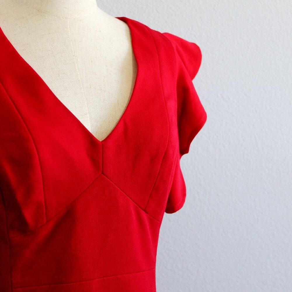 XOXO Flutter Sleeve V-Neck Red Sheath Dress - Size 9/10 - Picture 6 of 9